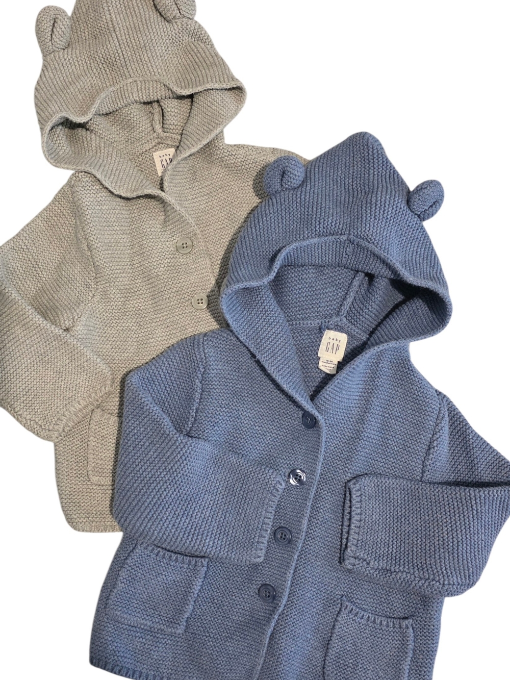 GAP Hooded Knit Cardigans with Bear Ears — Blue and Gray 18-24mois